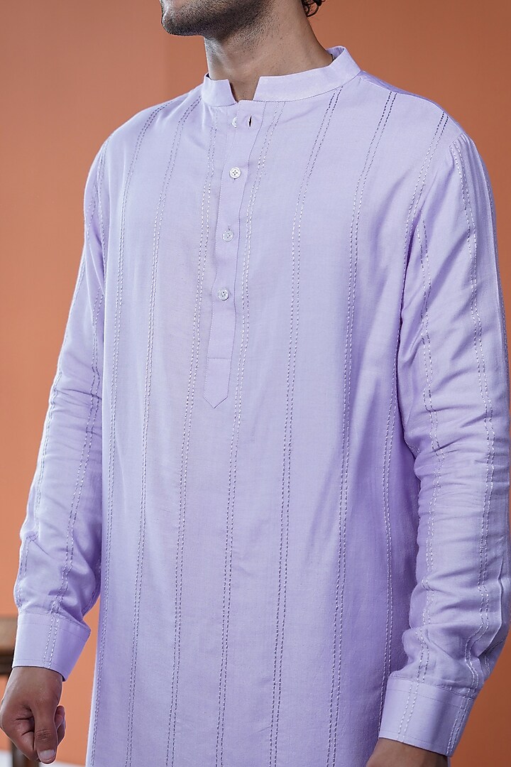 Lavender Cotton Silk Chawal Taka Embroidered Kurta by Philocaly at Pernia's Pop Up Shop