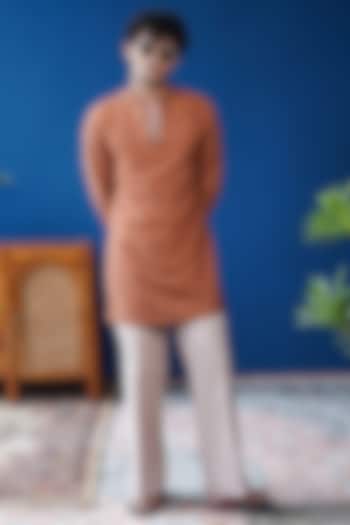 Rust Silk Dabka Work Kurta by Philocaly