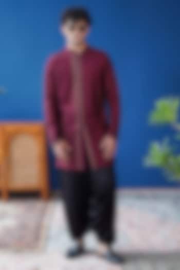 Maroon Silk Chawal-Taka Embroidered Kurta by Philocaly