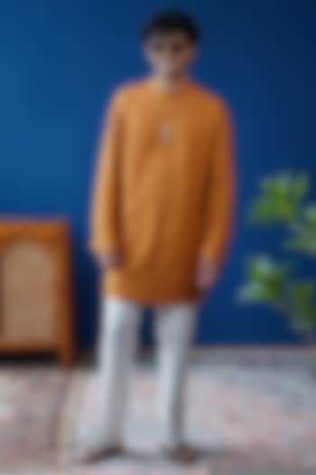 Mustard Ochre Silk Embroidered Kurta by Philocaly