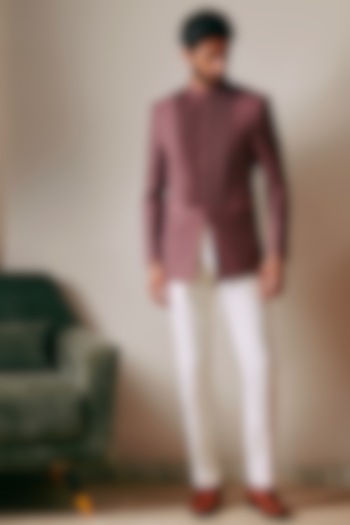 Wine Wool Wedding Bandhgala  by Philocaly at Pernia's Pop Up Shop