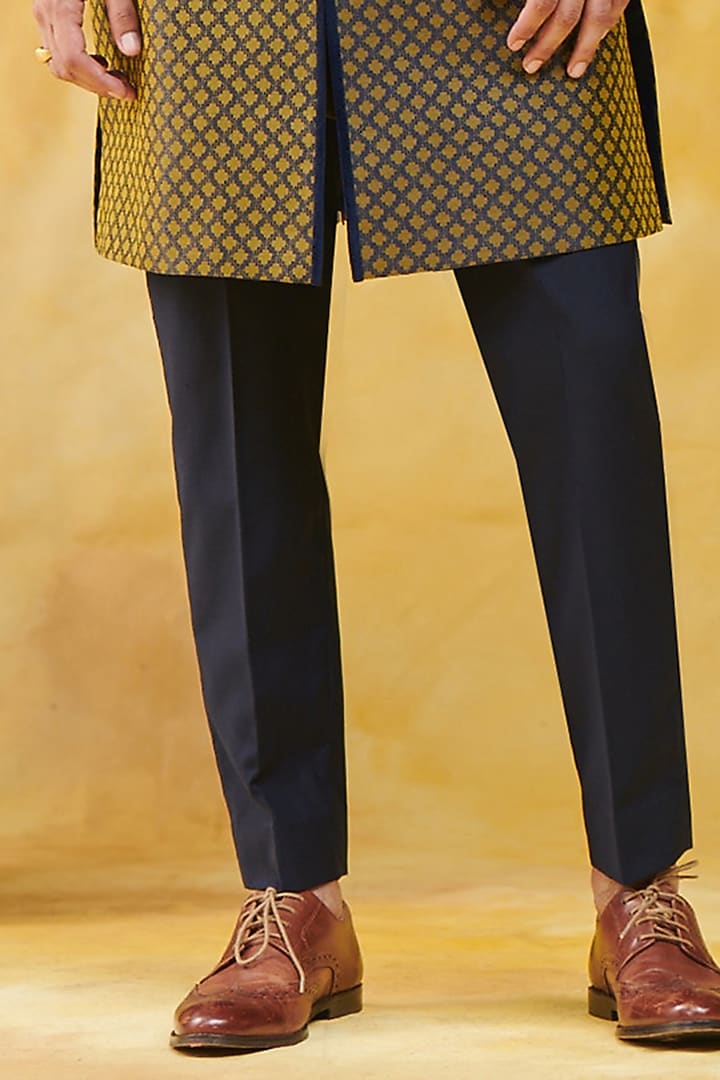 Blue & Olive Green Wool Achkan Jacket Set by Philocaly at Pernia's Pop Up Shop