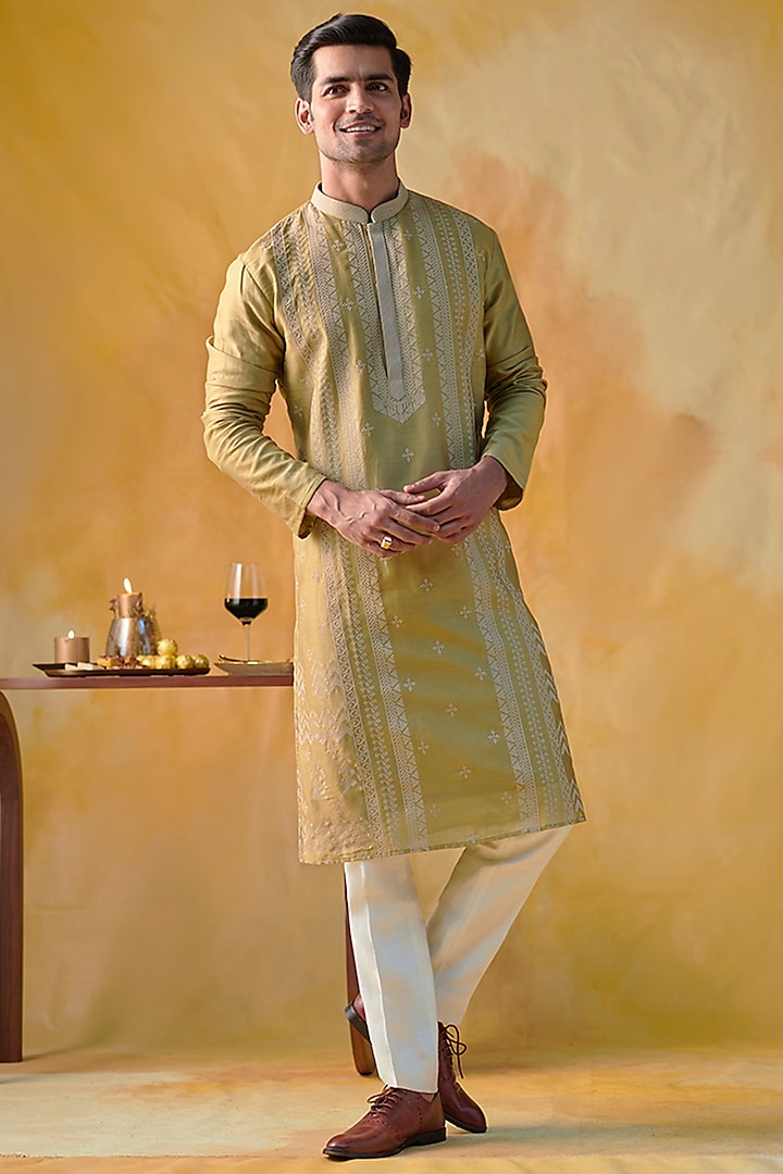 Sage Green Embroidered Kurta by Philocaly