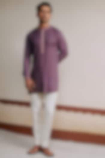 Purple Embroidered Short Kurta  by Philocaly