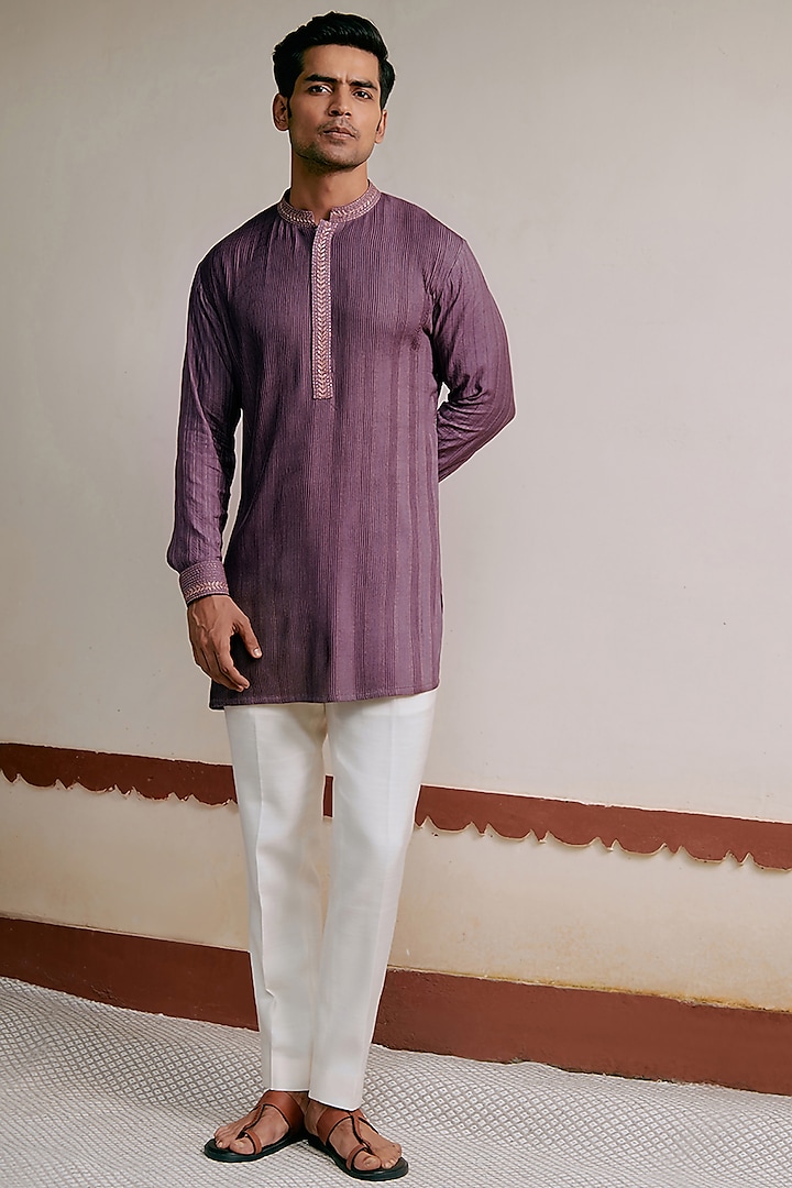 Purple Embroidered Short Kurta  by Philocaly
