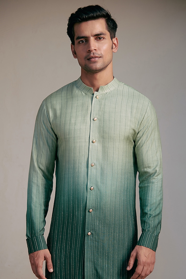 Sage Green Ombre Cotton Silk Kurta by Philocaly at Pernia's Pop Up Shop