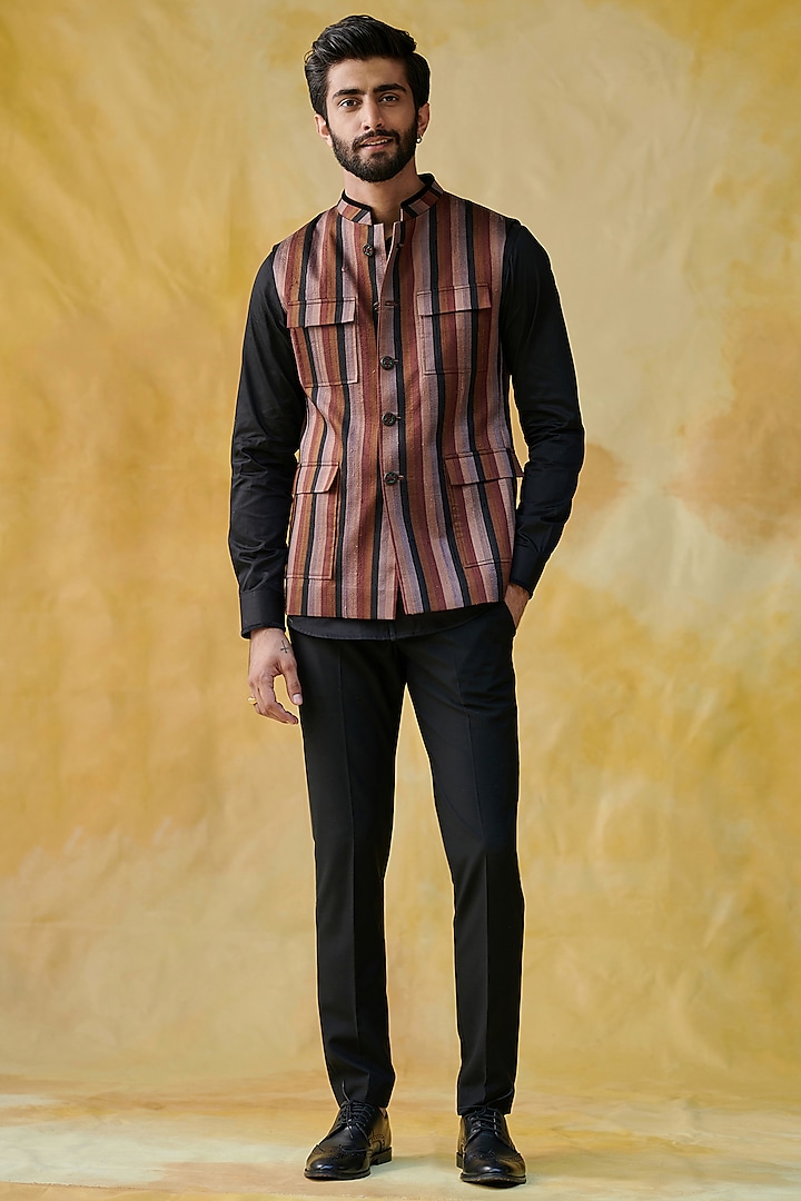 Black & Brown Pure Silk Bundi Jacket by Philocaly