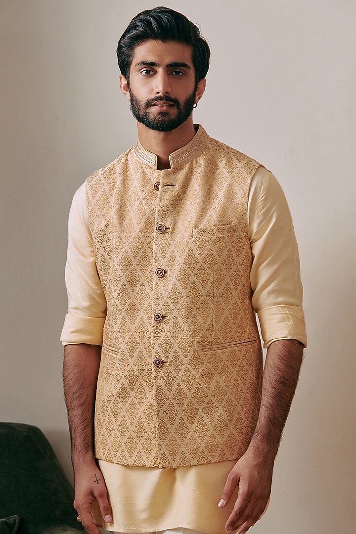 Gold Brocade Bundi Jacket by Philocaly at Pernia's Pop Up Shop