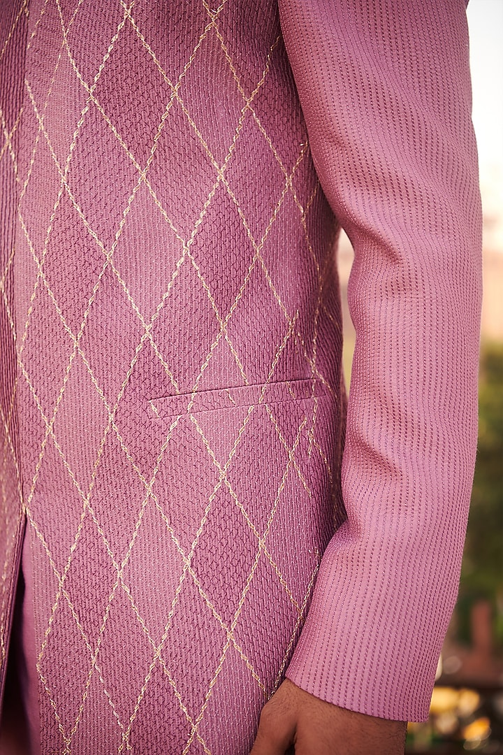 Rose Pink Silk Embroidered Wedding Bandhgala by Philocaly at Pernia's Pop Up Shop