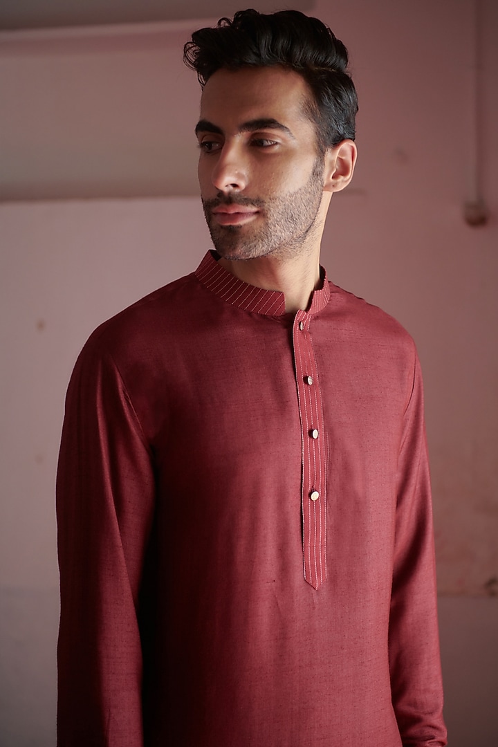 Maroon Cotton Silk Kurta by Philocaly at Pernia's Pop Up Shop