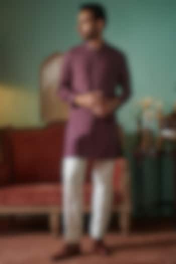 Purple Cotton Silk Short Kurta by Philocaly