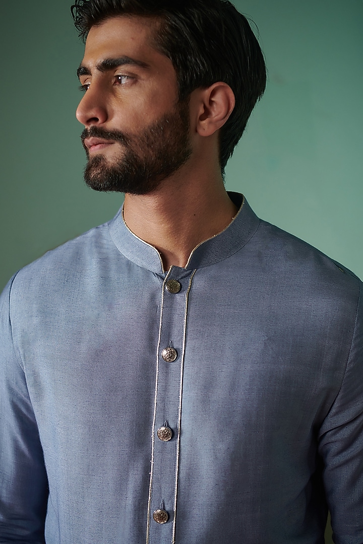 Blue Cotton Silk Kurta by Philocaly at Pernia's Pop Up Shop