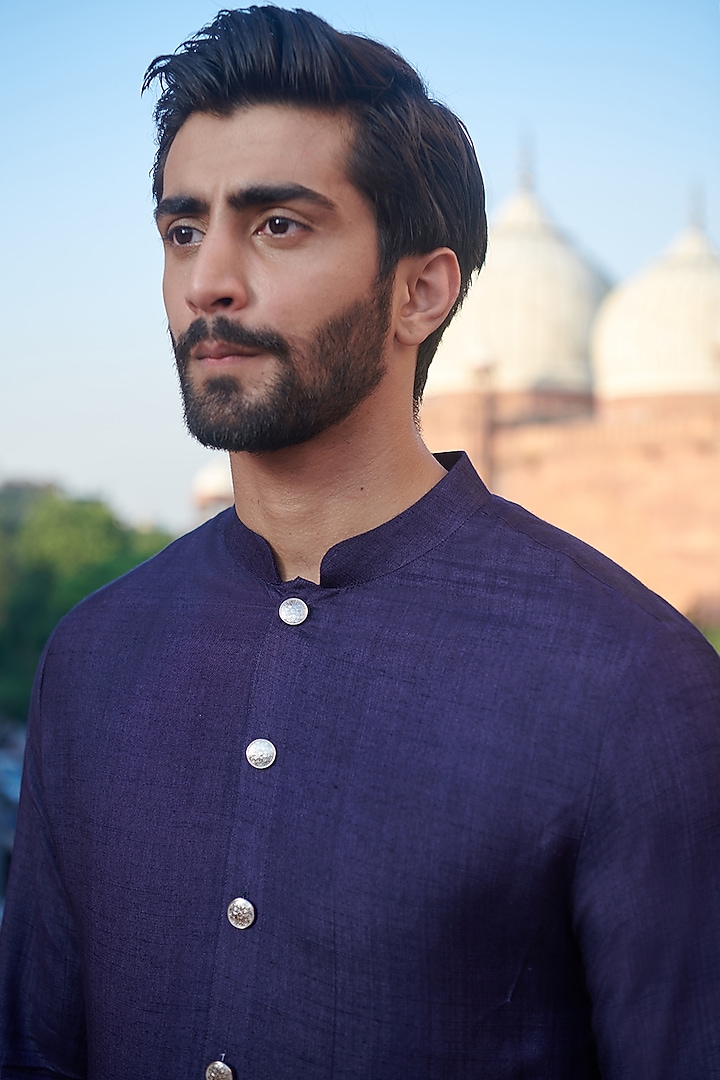 Navy Blue Cotton Silk Kurta by Philocaly at Pernia's Pop Up Shop