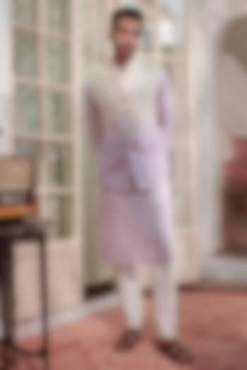 Off-White & Mauve Cotton Silk Blend Ombre Bundi Jacket Set by Philocaly at Pernia's Pop Up Shop