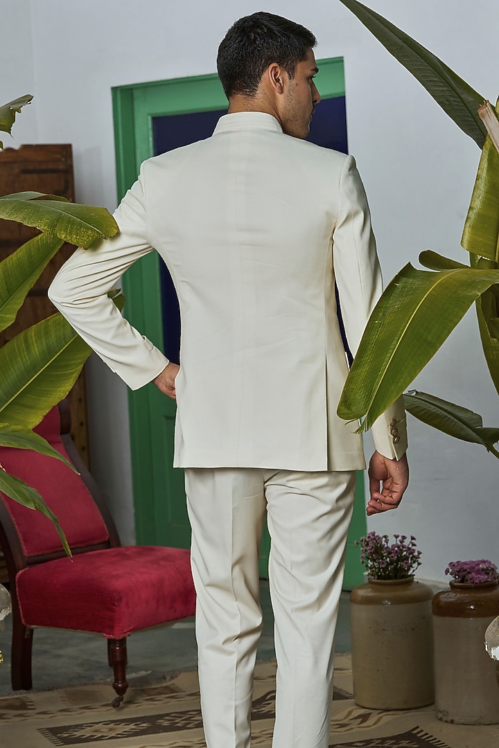Off-White Wool Blend Bandhgala Jacket by Philocaly at Pernia's Pop Up Shop
