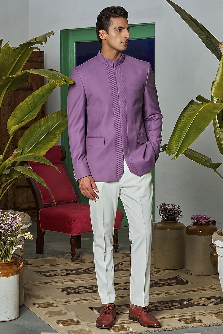 Lilac Wool Blend Bandhgala Jacket by Philocaly