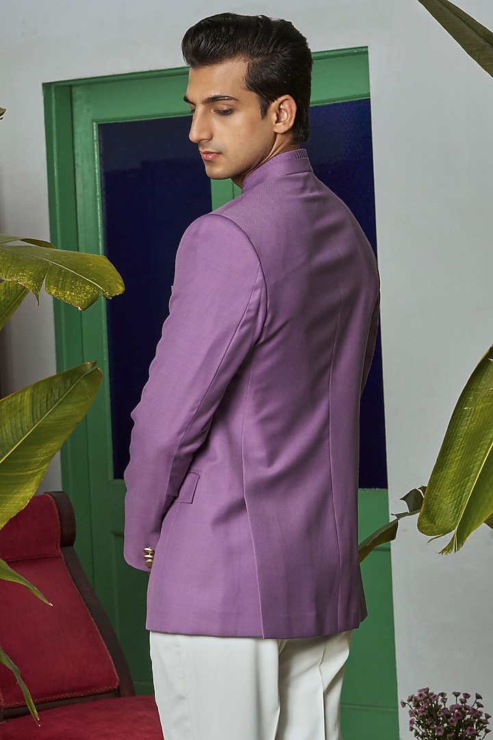 Lilac Wool Blend Wedding Bandhgala Jacket by Philocaly at Pernia's Pop Up Shop