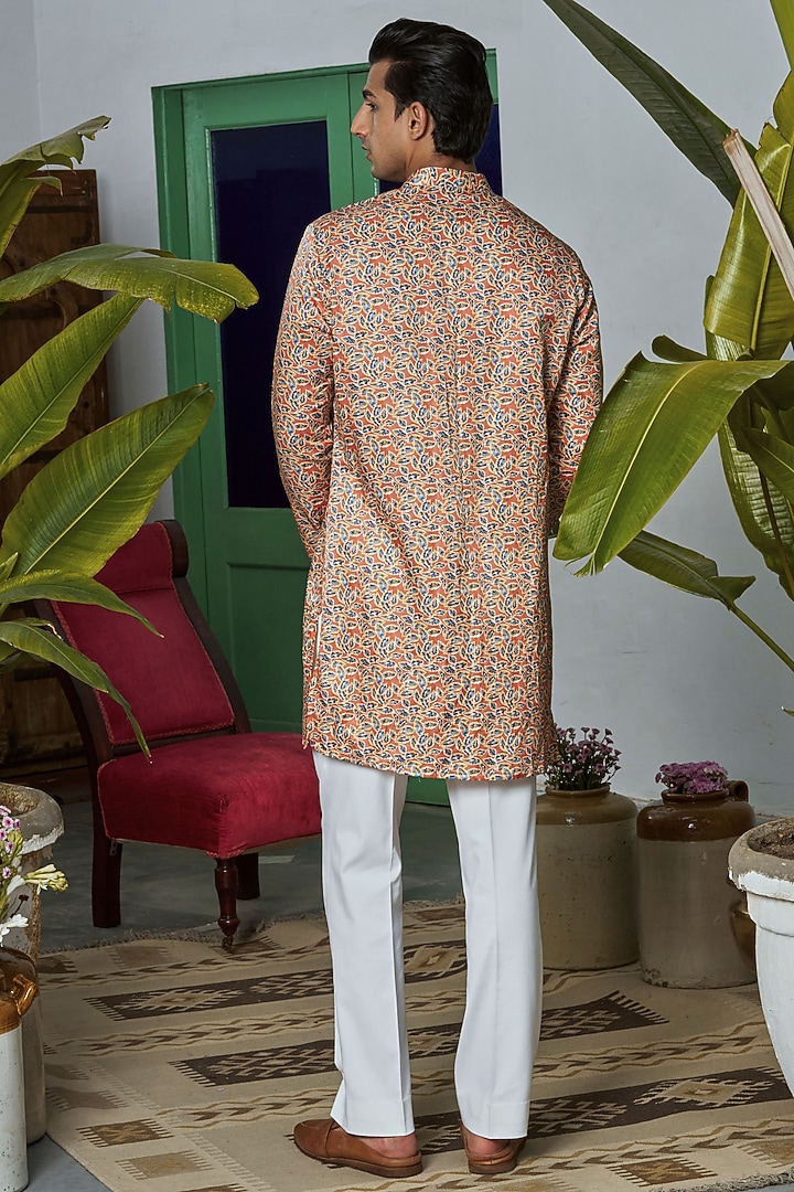 Orange Cotton Silk Leaf Printed Kurta by Philocaly at Pernia's Pop Up Shop