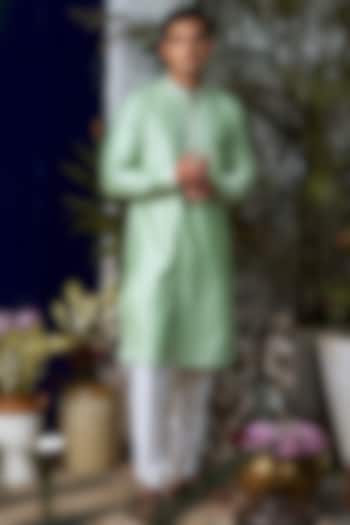 Pastel Green Cotton Silk Embroidered Kurta Set by Philocaly at Pernia's Pop Up Shop