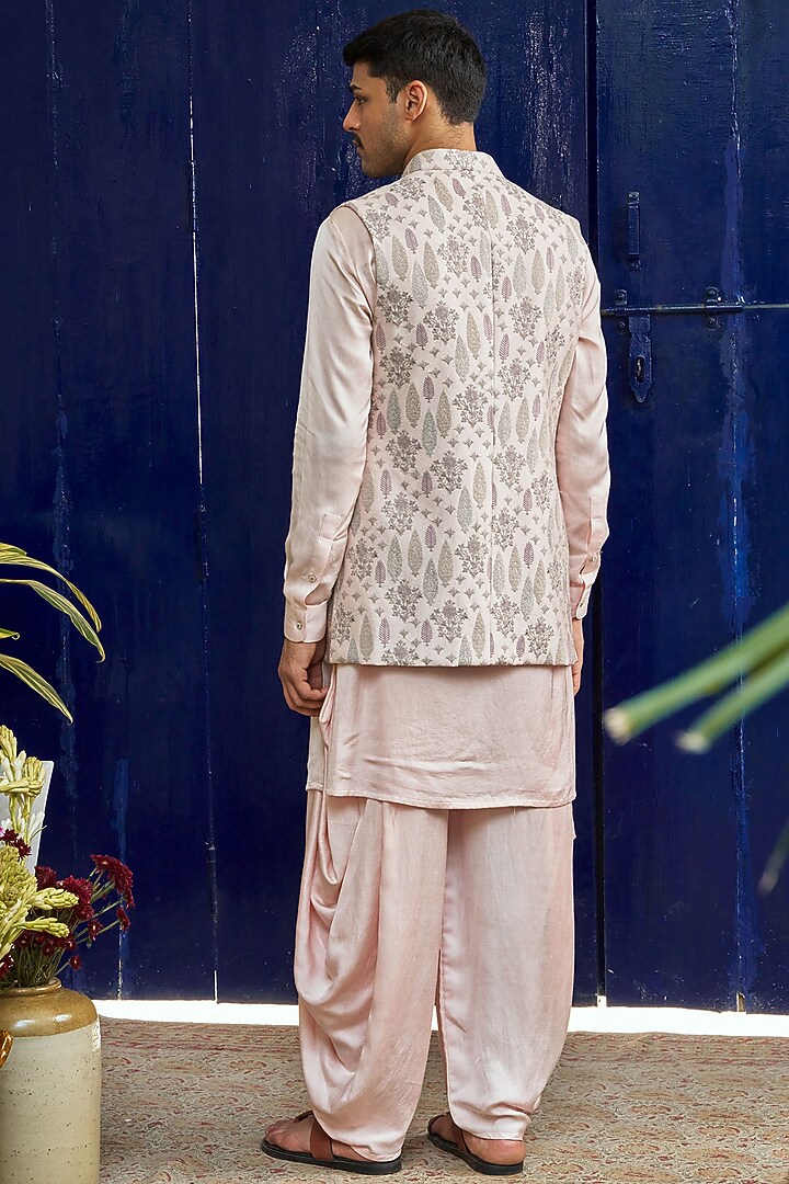 Pink Cotton Silk Embroidered Bundi Jacket by Philocaly at Pernia's Pop Up Shop