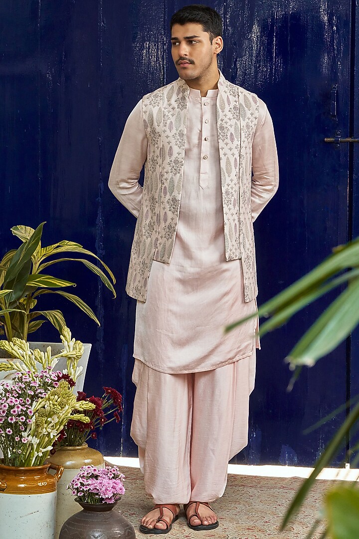 Pink Cotton Silk Embroidered Bundi Jacket by Philocaly at Pernia's Pop Up Shop