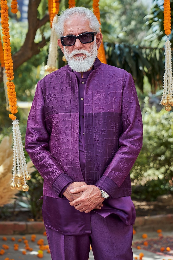 Purple Silk Embroidered Indo Western Set by Philocaly at Pernia's Pop Up Shop