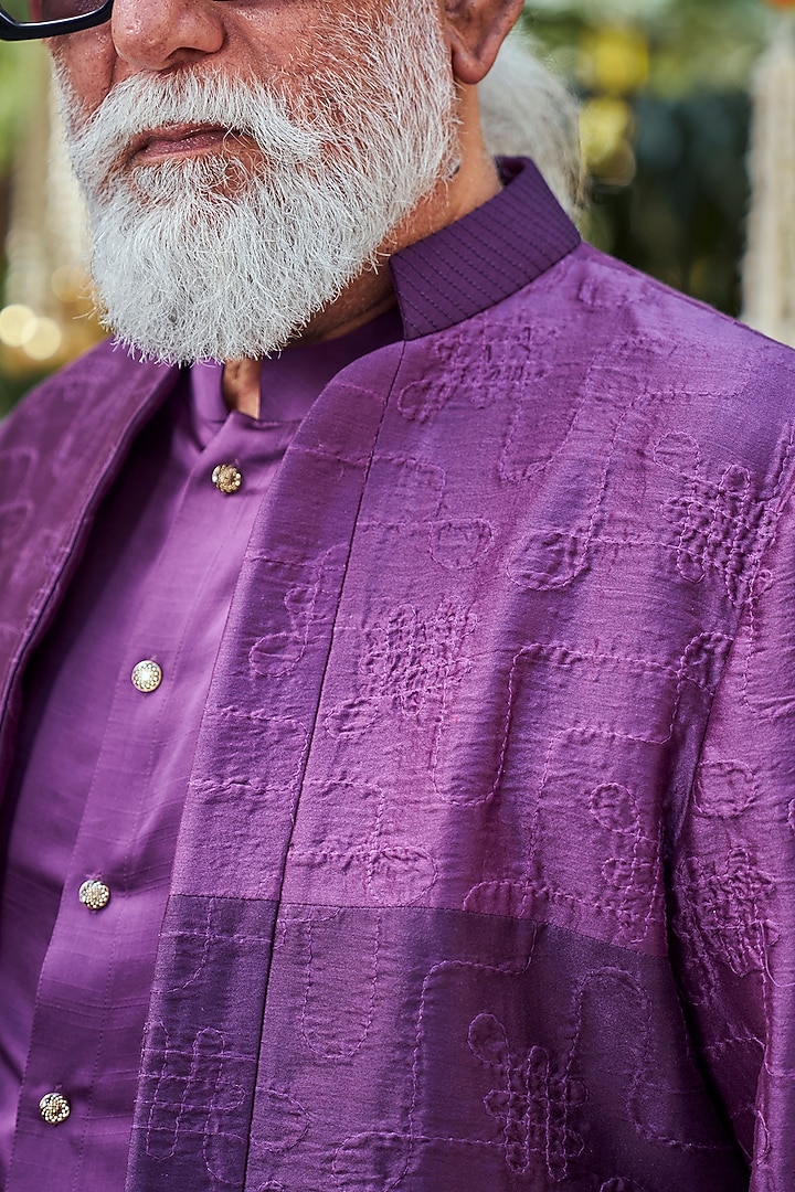 Purple Silk Embroidered Indo Western Set by Philocaly at Pernia's Pop Up Shop