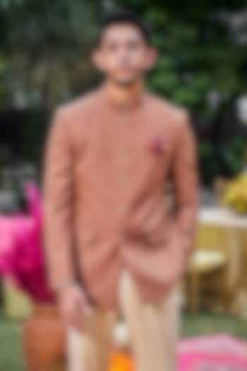 Tan brown Perennial Wool Bandhgala by Philocaly at Pernia's Pop Up Shop