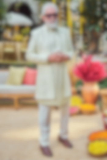 Lime Yellow Silk Embroidered Open Wedding Indowestern by Philocaly at Pernia's Pop Up Shop