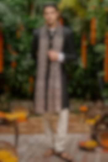 Black Perennial Wool Achkan Set by Philocaly at Pernia's Pop Up Shop