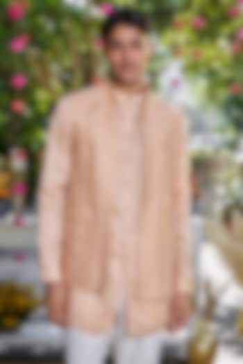 Peach Silk Embroidered Bundi Jacket by Philocaly at Pernia's Pop Up Shop