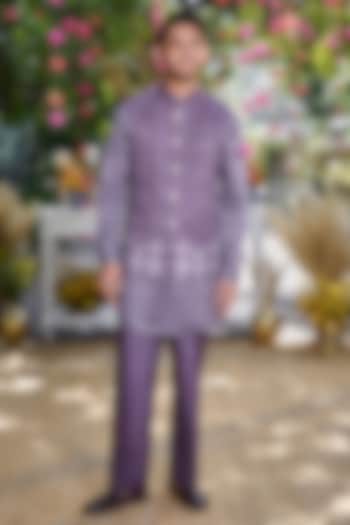 Purple Silk Embroidered Bundi Jacket Set by Philocaly at Pernia's Pop Up Shop