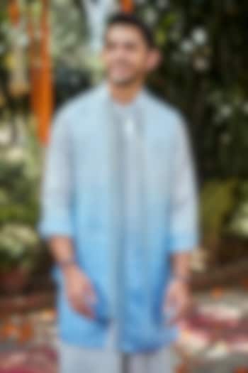 Blue Ombre Silk Embroidered Open Bundi Jacket by Philocaly at Pernia's Pop Up Shop