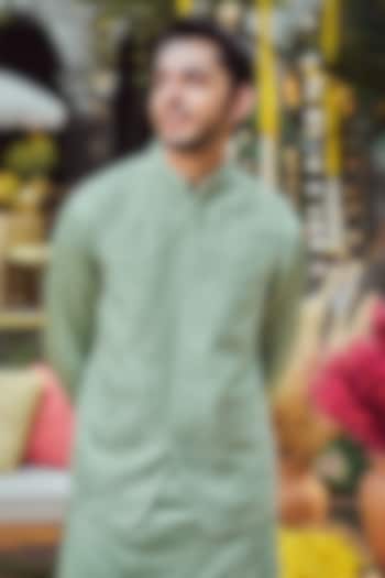 Green Silk Embroidered Bundi Jacket by Philocaly at Pernia's Pop Up Shop