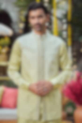 Lime Green Ombre Silk Embroidered Bundi Jacket by Philocaly at Pernia's Pop Up Shop