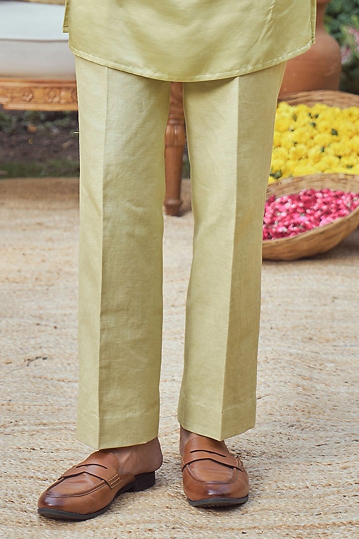 Lime Green Ombre Silk Embroidered Bundi Jacket Set by Philocaly at Pernia's Pop Up Shop