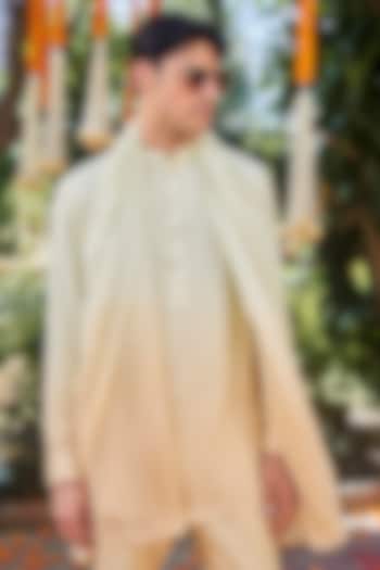 Lime Yellow Ombre Silk Embroidered Short Kurta by Philocaly at Pernia's Pop Up Shop