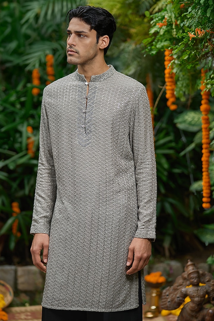 Grey Georgette Kurta by Philocaly at Pernia's Pop Up Shop