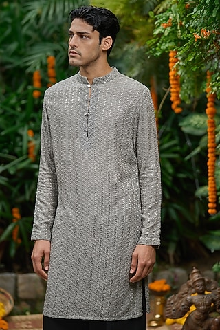 Grey Georgette Kurta by Philocaly