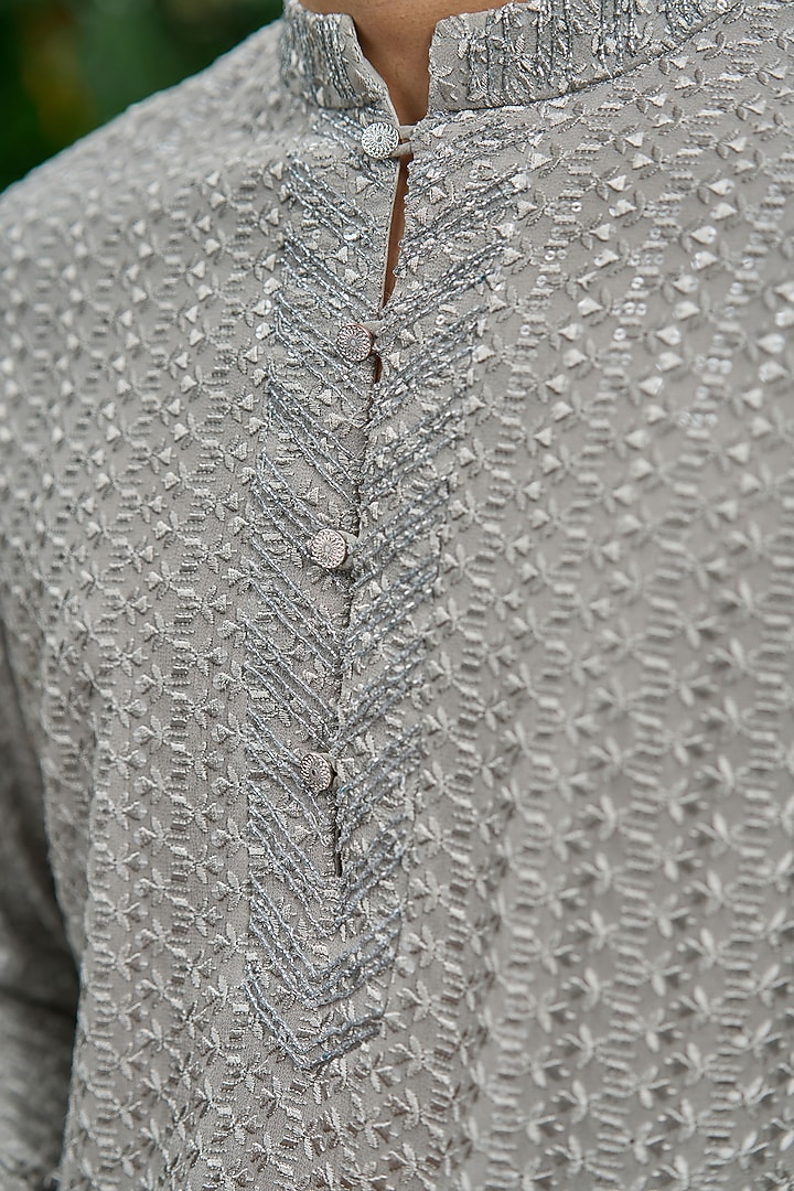 Grey Georgette Kurta by Philocaly at Pernia's Pop Up Shop