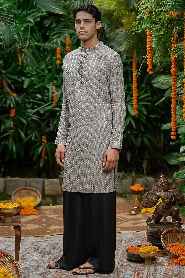 Grey Georgette Kurta by Philocaly at Pernia's Pop Up Shop