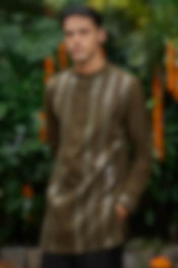 Olive Green Blended Silk Sequins Work Short Kurta by Philocaly at Pernia's Pop Up Shop