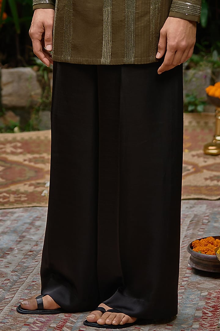 Olive Green Blended Silk Sequins Work Short Kurta Set by Philocaly at Pernia's Pop Up Shop