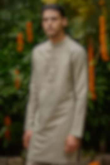 Silver Blended Silk Zari Embroidered Kurta by Philocaly at Pernia's Pop Up Shop