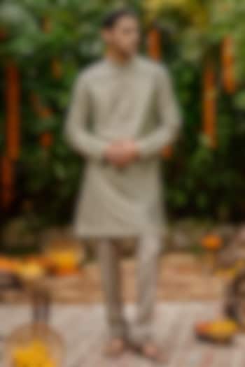 Silver Blended Silk Zari Embroidered Kurta Set by Philocaly at Pernia's Pop Up Shop