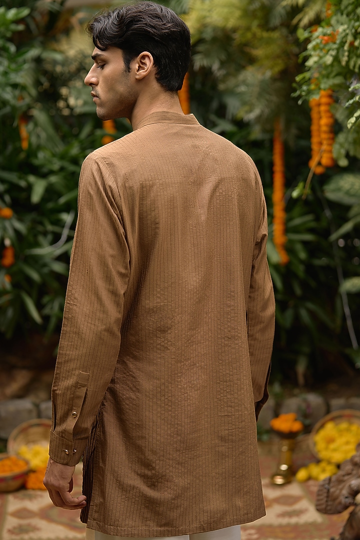 Brown Blended Silk Front-Open Kurta by Philocaly at Pernia's Pop Up Shop
