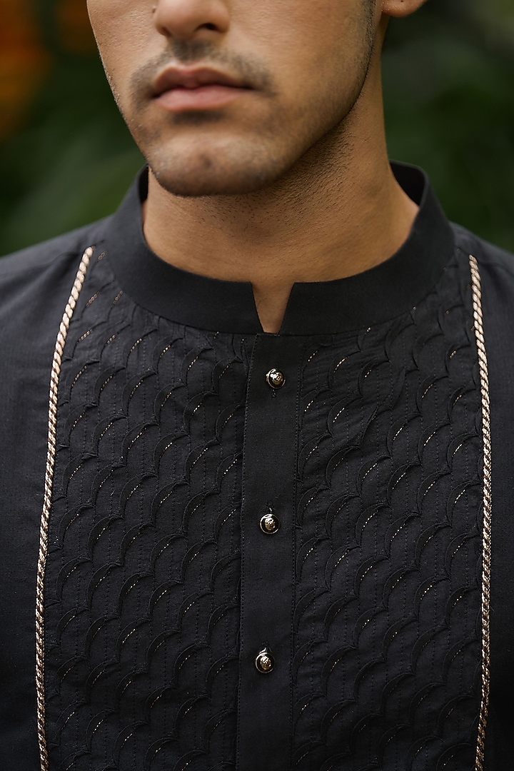 Black Blended Silk Kurta Set by Philocaly at Pernia's Pop Up Shop