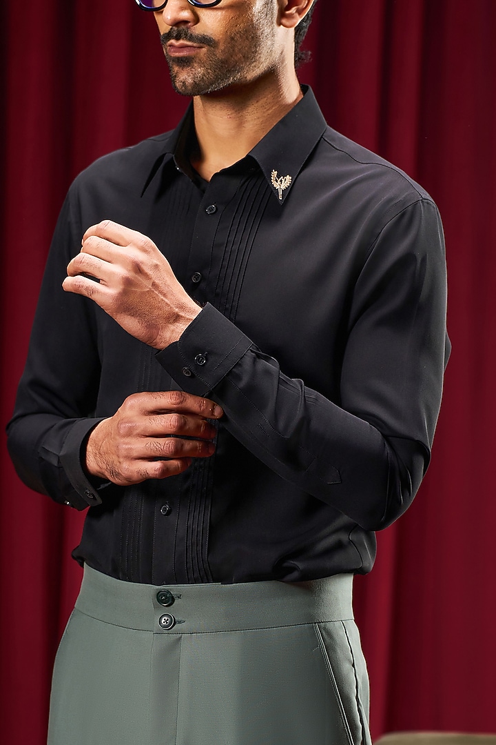 Black Cotton Blend Party Wear Shirt by Philocaly at Pernia's Pop Up Shop