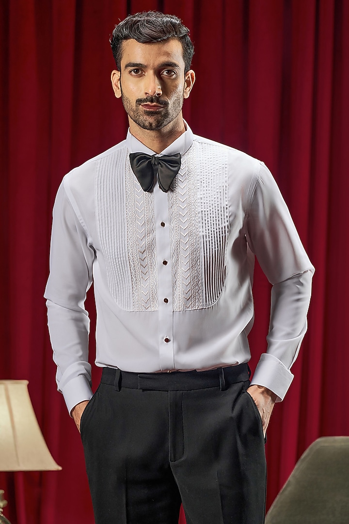 White Cotton Blend Embroidered Party Wear Shirt  by Philocaly at Pernia's Pop Up Shop