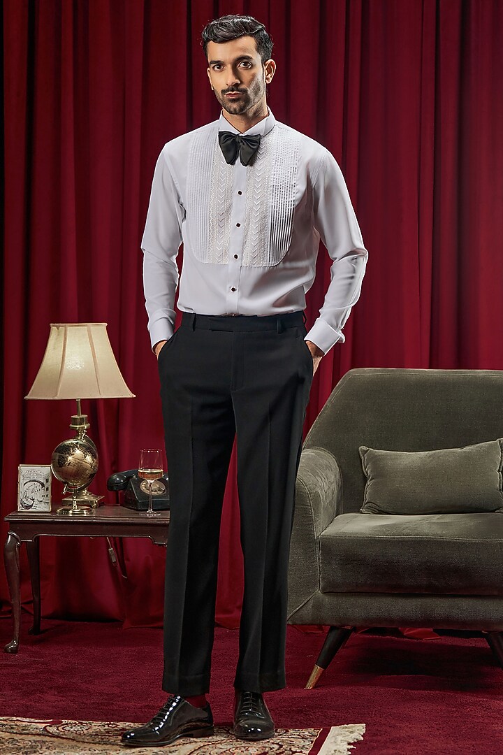 White Cotton Blend Embroidered Party Wear Shirt by Philocaly at Pernia's Pop Up Shop